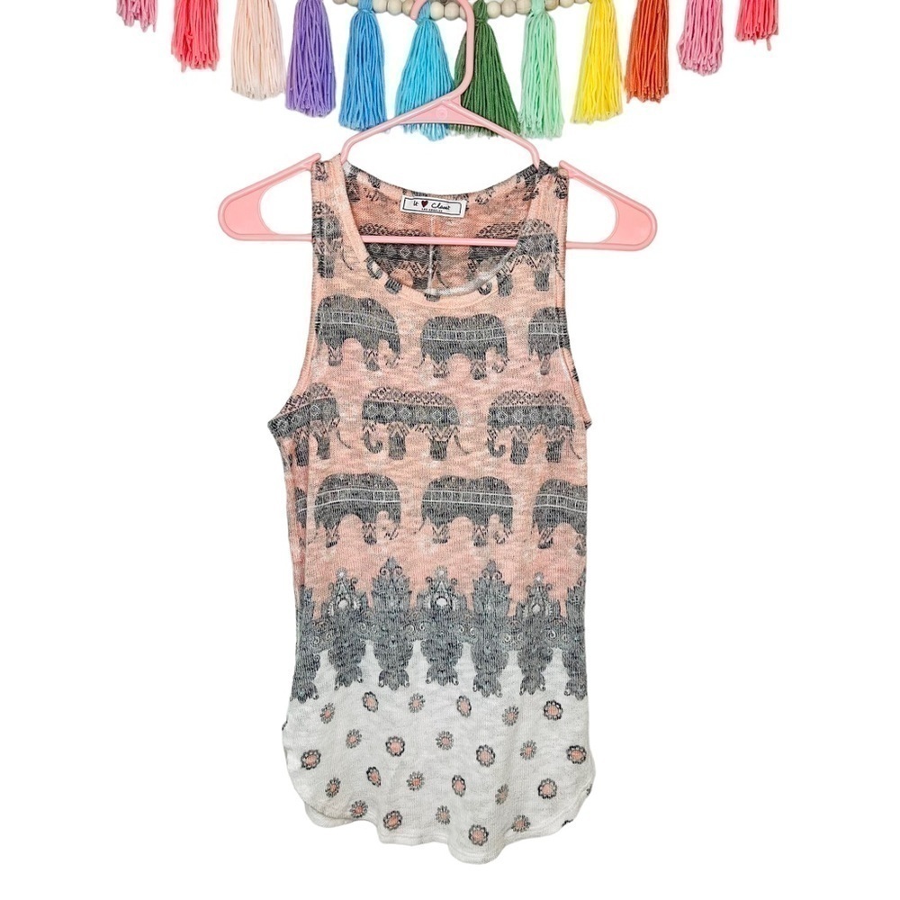 It Love Closet Pink Boho Elephant Knitted Sleeveless Tank top Size Small